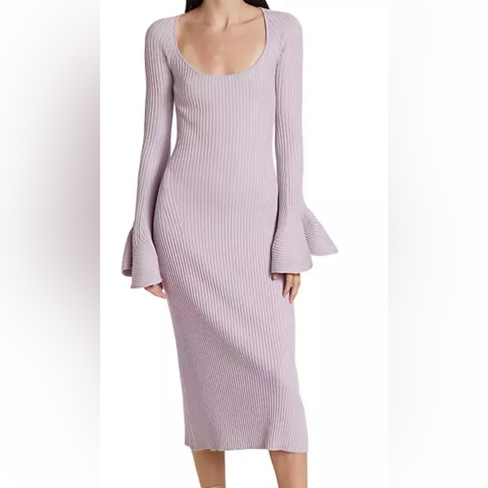 Proenza Schouler Lilac Ribbed Bell Sleeve Dress Size M NWT $1390
